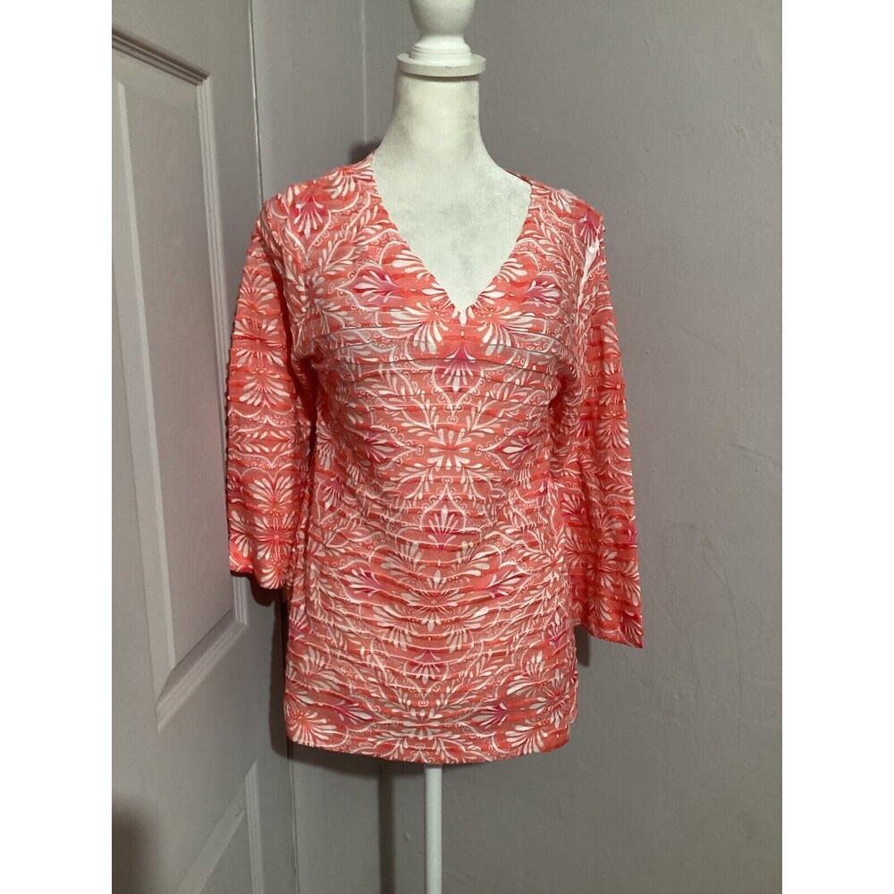 Whimsy Rose Orange Floral Wide Sleeve Pullover Blouse Long Sleeve S
